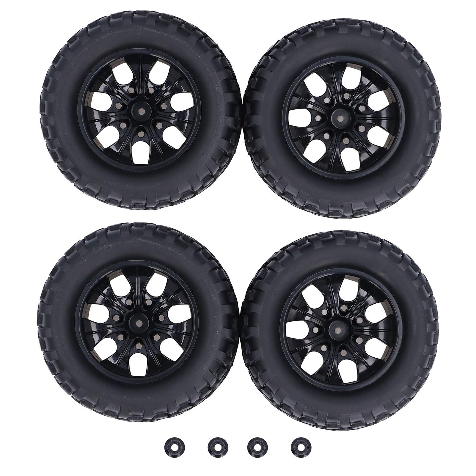 

4PCS Rubber Tires with M4 Lock Nuts 12mm Hex Hub 7 Spoke Rim Wheel Tire for 110 RC Off Road Truck