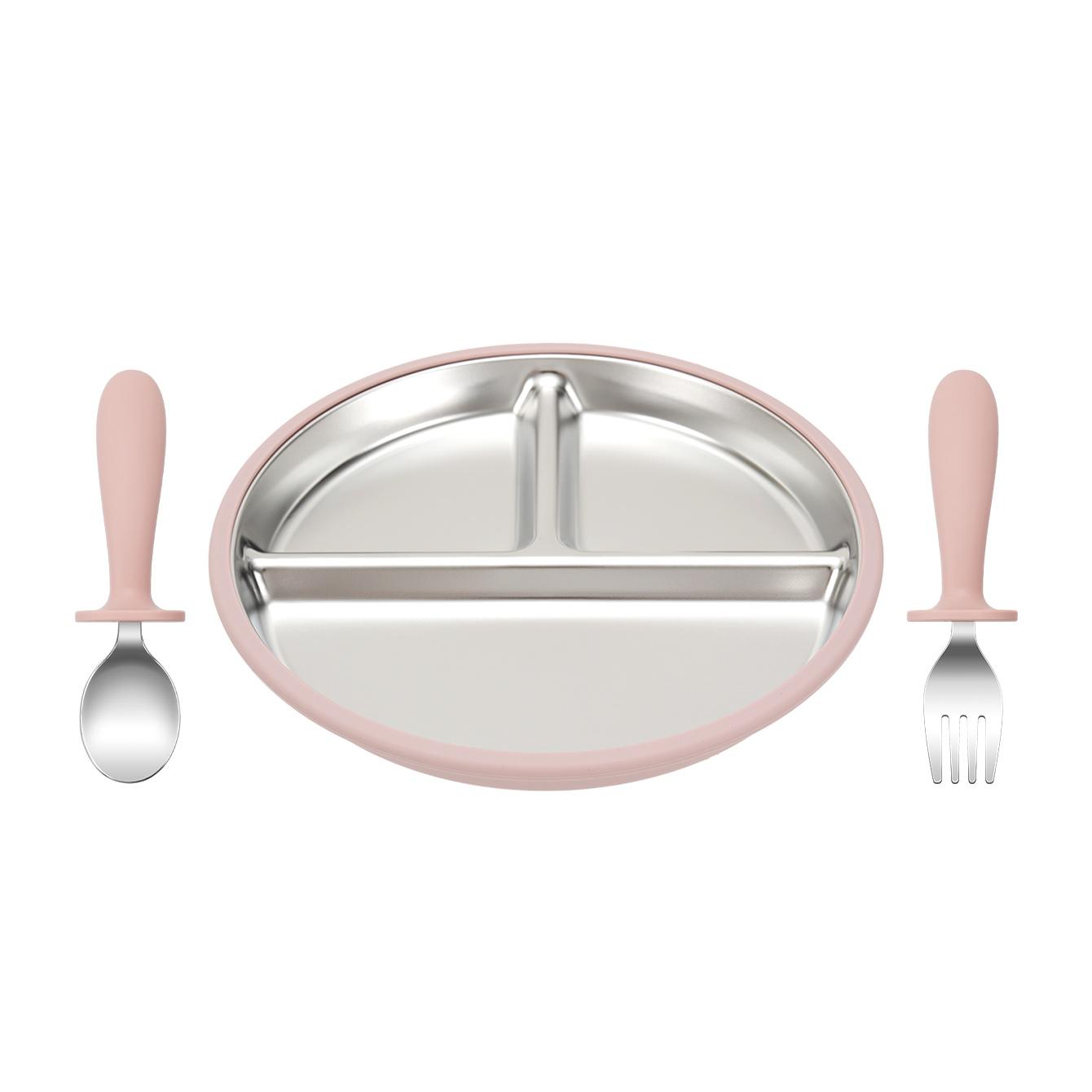 

Cokor Kids 3 шт. Детский обеденный набор из нержавеющей стали для малышей с тарелкой, вилкой, ложкой - Многоразовая тарелка для кормления, Посуда для прикорма и обучения детей