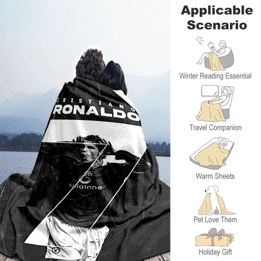 1pc Football Star Ronaldo Outdoor Blanket Lightweight Flannel, Soft & Warm, All-Season Use for Sofa, Outdoor, Camping, Living Room, Office032