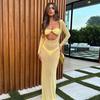 European and American Women's Clothing Elastic Long-sleeved Hollow Sexy Hip-wrapped Fishtail Dress Women