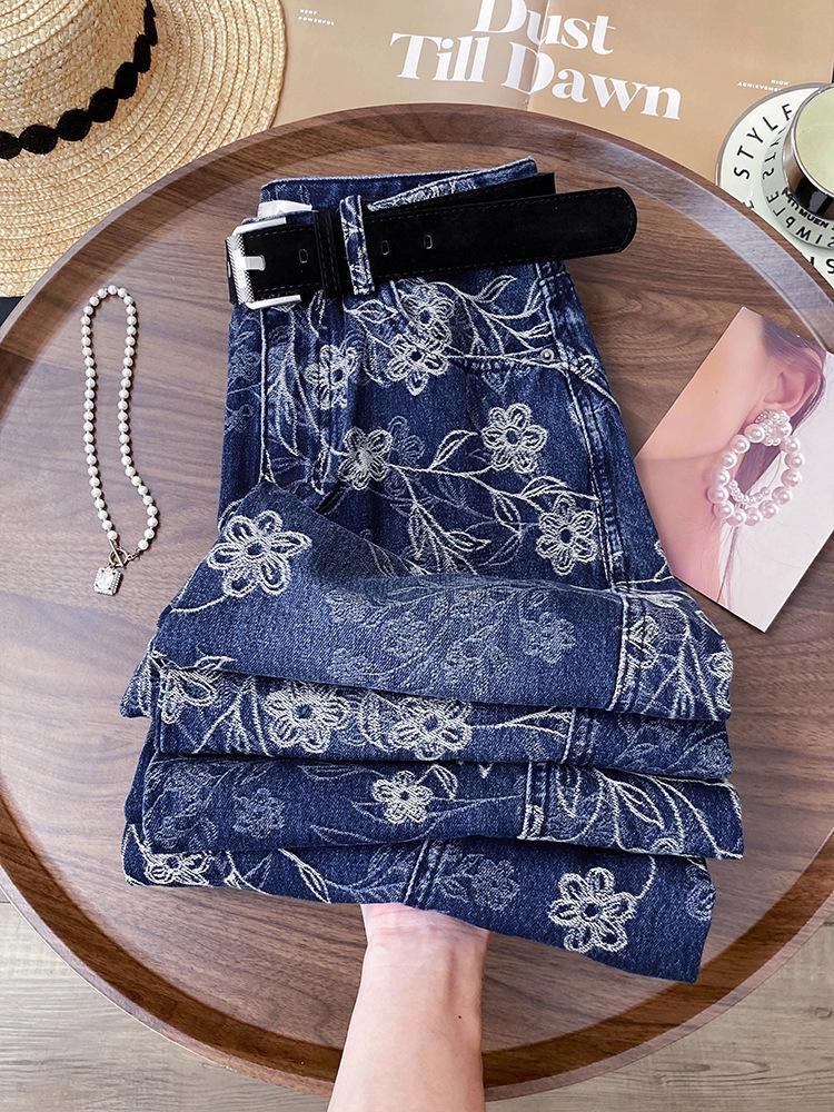 Winter 2026 High-Waisted Blue Chic Retro Embroidered Jeans - Plus Velvet Thickened Straight Leg Pants
