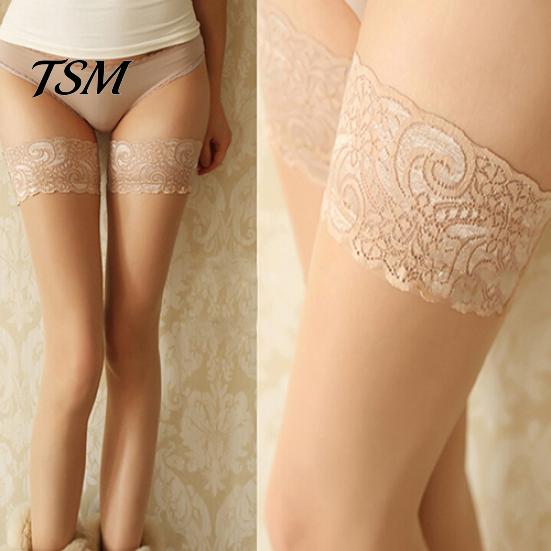 Women\'s Sexy Lace Top Silicon Strap Anti-skid Thigh Nightclub High Stockings