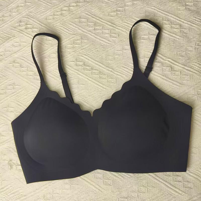 

Beautiful wavy edge jelly glue seamless bra without steel ring S чёрный