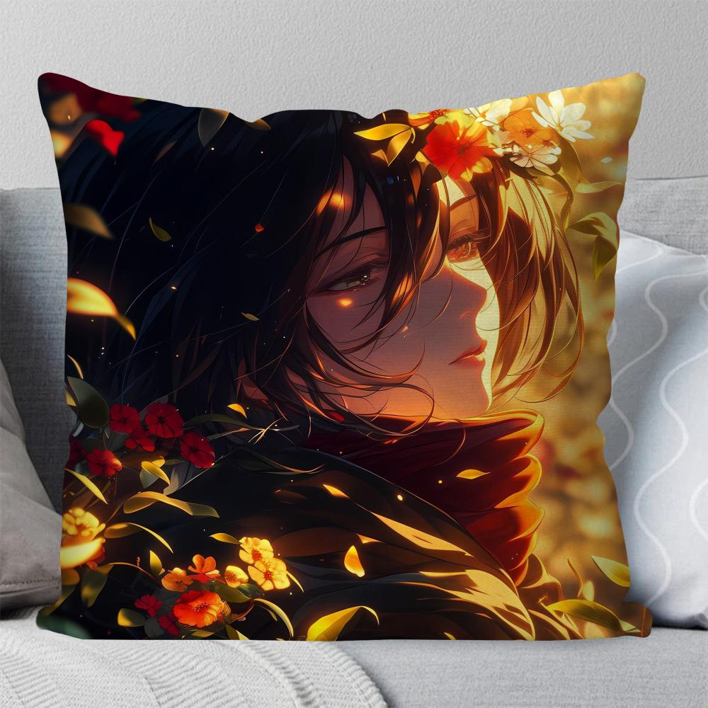 Mikasa Ackerman Anime Attack On Titan Pillow Case Square Pillow Bedroom Sofa LeisureComfortCar Living Room Home Decoration 40X40