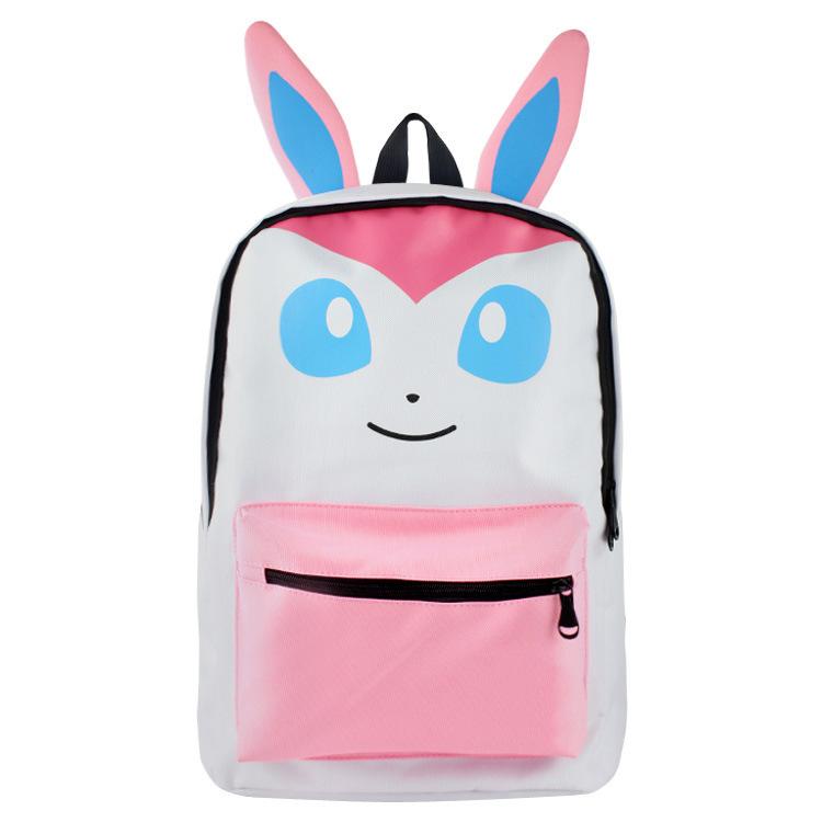 Eevee Plush Backpack Pokemon Anime Cosplay Bag with Ears Face Design Student Schoolbag Yellow