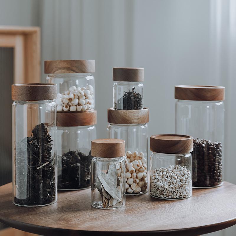 High Borosilicate Threaded Glass Storage Jar for Kitchen Grains and Coffee Beans.