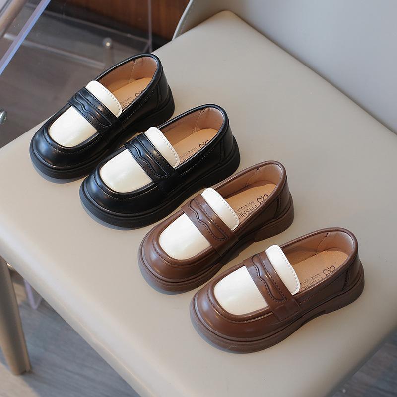 Kinder Slipper Patchwork Elegant Slipper Unisex Schule Jungen Mädchen Lederschuh Frühling Chunky PU-Leder Schick Kinderschuh 23-35