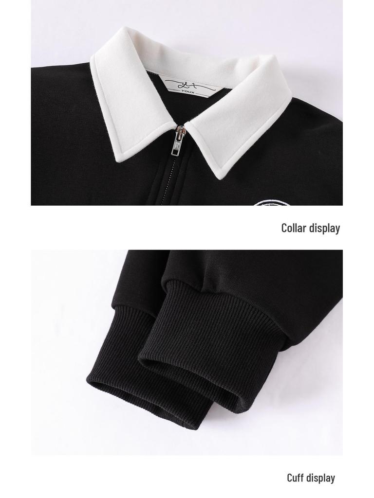 Women's Retro Embroidered Polo Collar Half-Zip Pullover - Long Sleeve, Spring/Autumn 2025