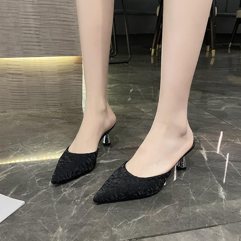 Half Drag Fashion Small Size New Trendy Cool Slippers Pointed Head Stiletto High Heels Spring and Summer 33 Versatile Muller Fitting Bag Head