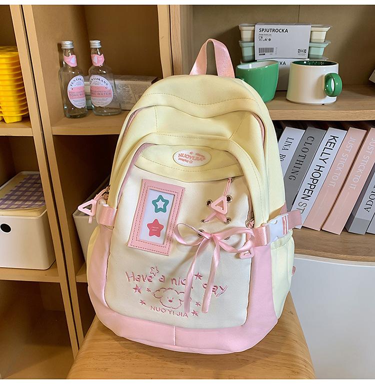 Schoolbag cute girl cream yellow schoolbag junior high school girls small fresh large capacity backpack embroidered stars soft cute backpack