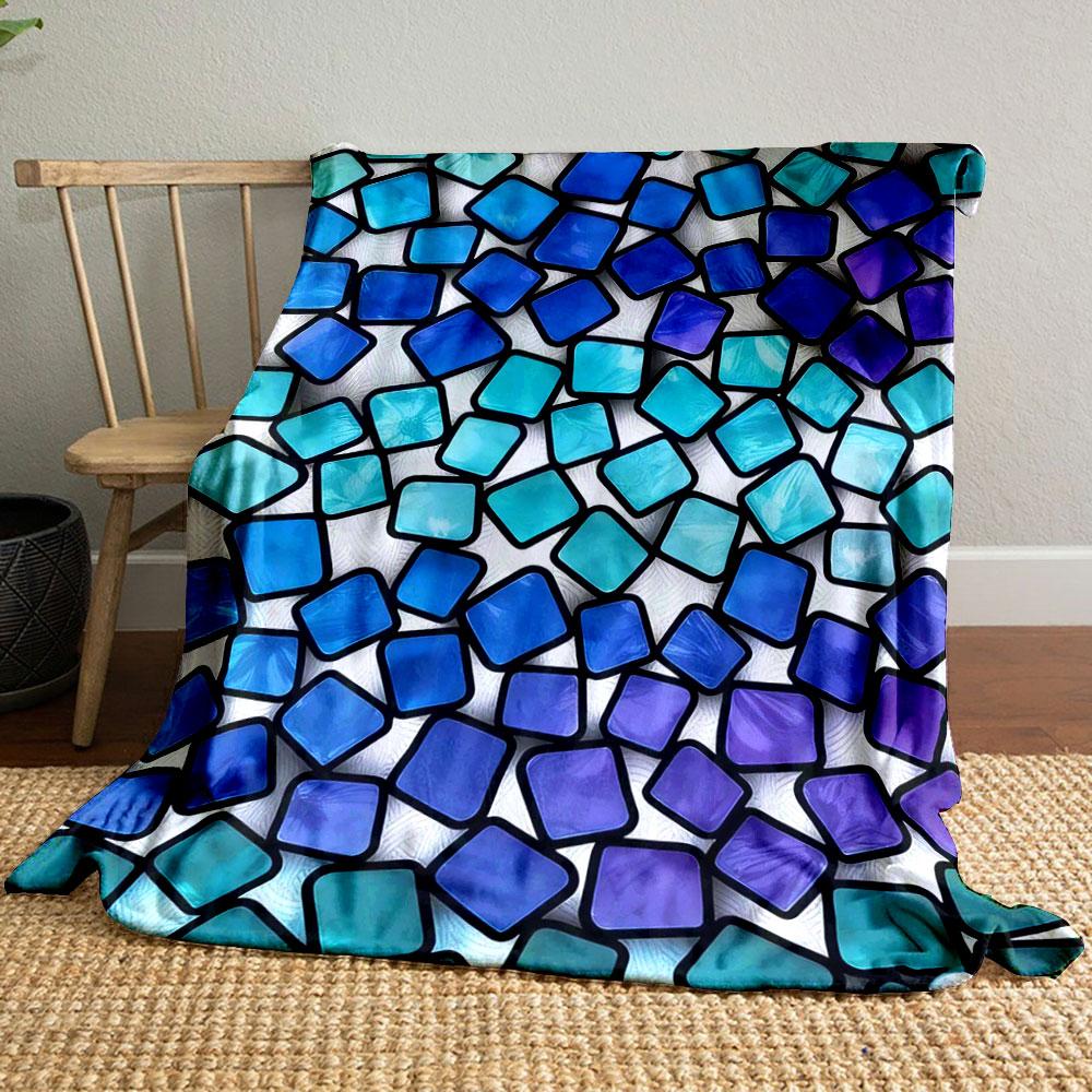 Overlapping gradient blue and purple tiles with black outlines. for all seasons blanket lunch break throw gift