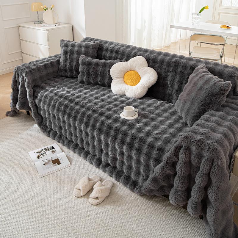 Rabbit Plush Thickened Winter Sofa Cushion Non-Slip Plush Cushion Warm Sofa Cover Plush Cover Cloth