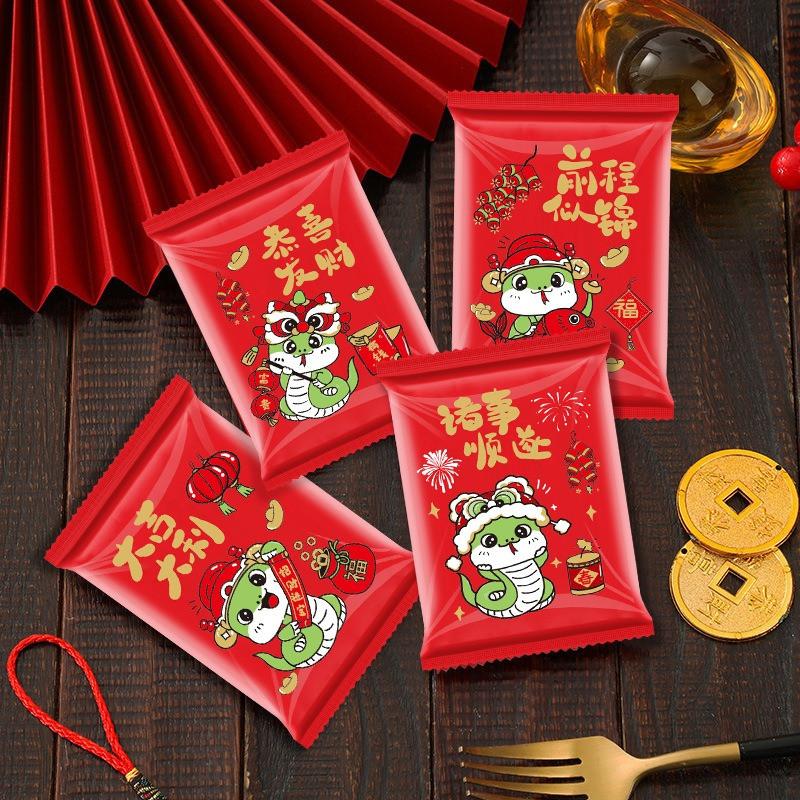 100Pcs 7x10cm Chinese New Year Snowflake Crispy Packaging Baking Cookie Machine Sealed Candy Red Bags