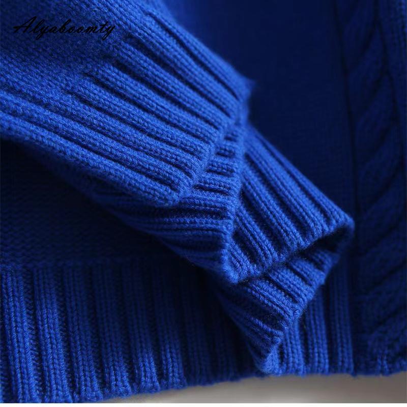 Korean Fashion Herbst Winter Frauen Casual Lose Pullover Halb Hohen Kragen Blau Beige Grün Gestrickte Pullover