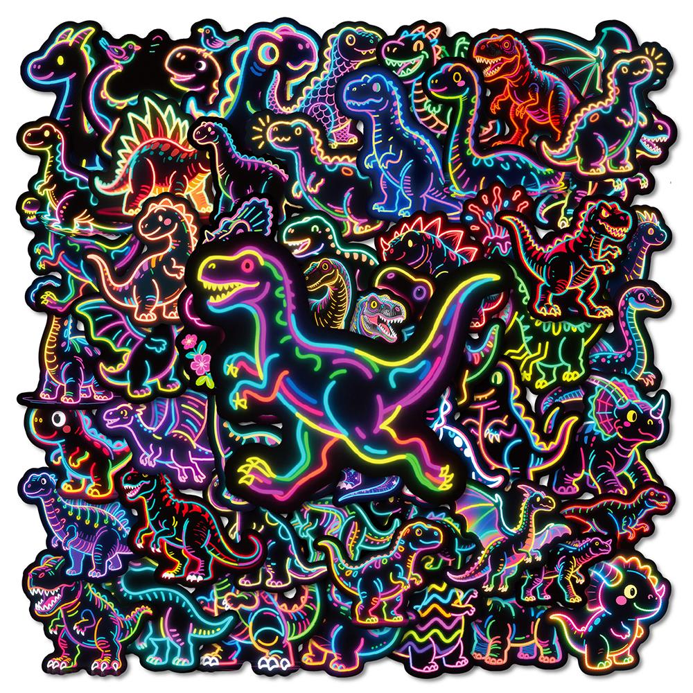 10/30/56pcs Kawaii Animal Dinosaur Neon Light Stickers Cartoon Graffiti Decals DIY Laptop Notebook Waterproof Sticker Toy