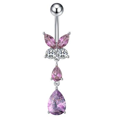 Piercing para ombligo de acero inoxidable con forma de mariposa y circonita para mujer.