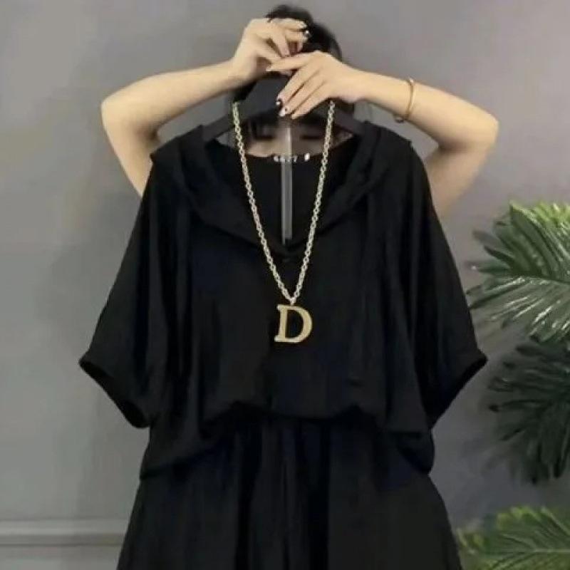 Plus-Size Women's Summer Casual Hooded Two-Piece Suit: Loose Short-Sleeved Top & Slim Shorts