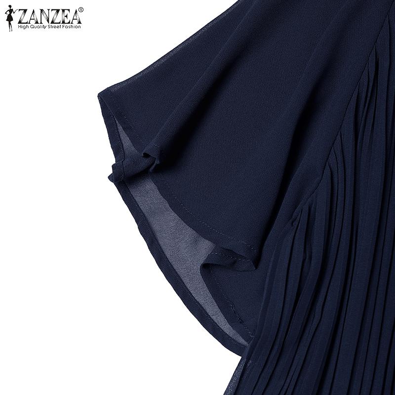 ZANZEA Women Casual Round Neck Solid Color Summer Short Sleeve Blouse