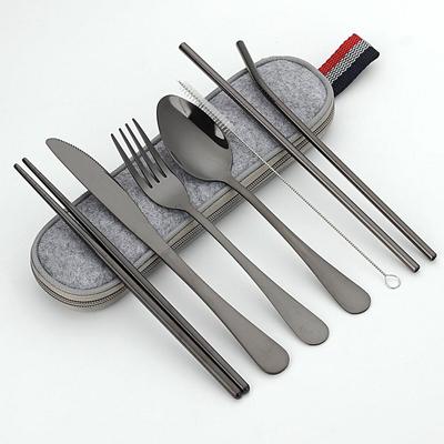 Reise Geschirr Set Tragbare Besteck Camping Abendessen Sets Edelstahl Geschirr Regenbogen Mit Stroh Kit Pinsel Essstäbchen Tasche