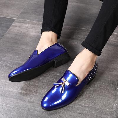 Fashion High Quality Rivet Bright Mens Loafers Genuine Leather Solid Waterproof Male Casual Shoes Height Increasing Mens Oxfords