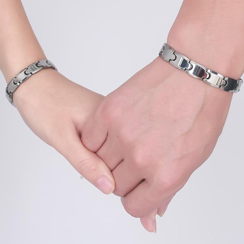 Ikuinen Couple Tungsten Bracelet for Men Women Hematite Health Energy Chain Link Bracelet Lovers Wristband Magnetic Bracelet Benefits