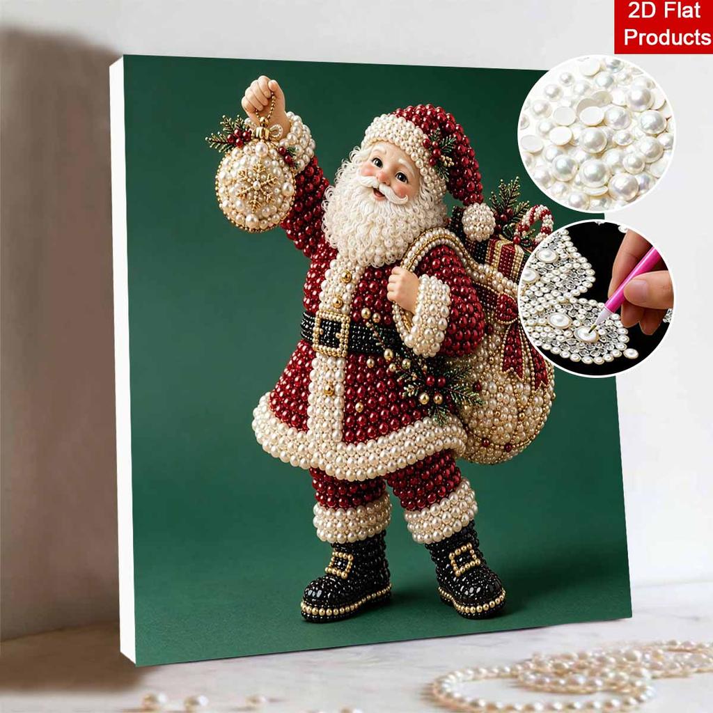 Creative DIY Framed Pearl Art Kit with Christmas Santa Pattern Sparkling Bead Canvas Ready to Display Relaxing Holiday Gift for Adults