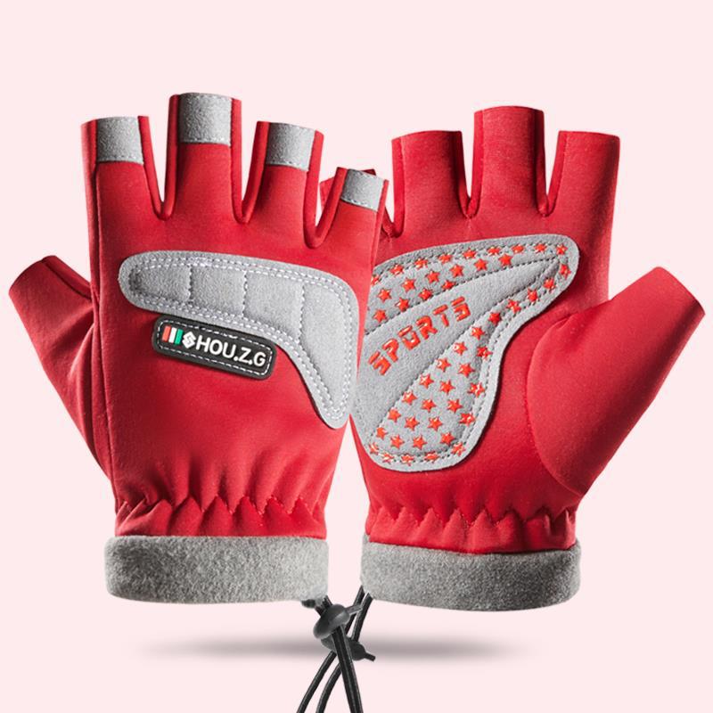 Autumn and winter children's half-finger gloves, velvet warm boys and girls, non-slip half-finger children, student sports riding