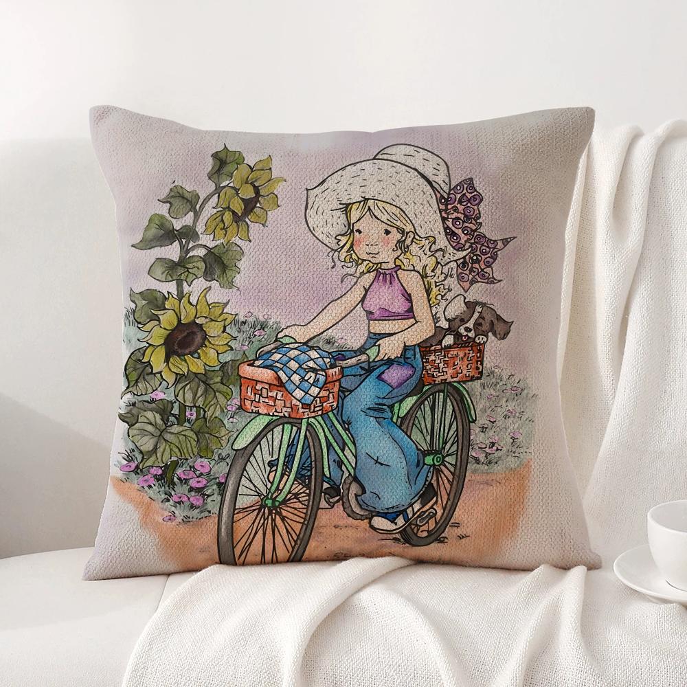 Kunst Sarah Kay Swing Girl Kussenhoes Zomerse Koelte Linnen Stof Dubbelzijdige Bedrukking Kussensloop Bank Huisdecoratie Cadeau