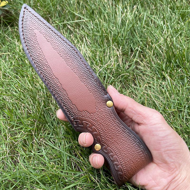 24 cm feststehender Messerhalter mit gerader Klinge, Spaltleder, geprägte Scheide aus Rindsleder, universelle Messerhülle für Jagdmesserholster