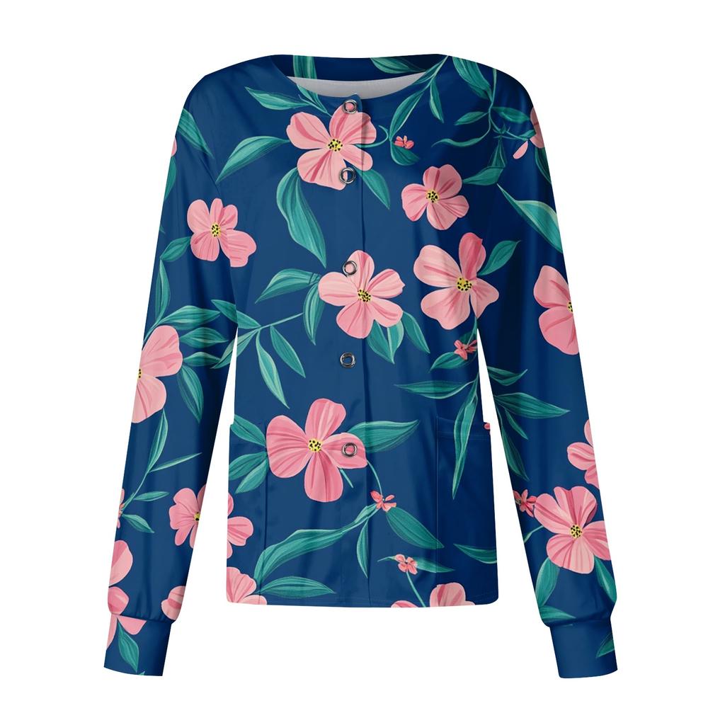Women Casual Long Sleeve Single Breasted Floral Print Cardigan Button Down Top for Work or Everyday Wear Lightweight Layering Shirt