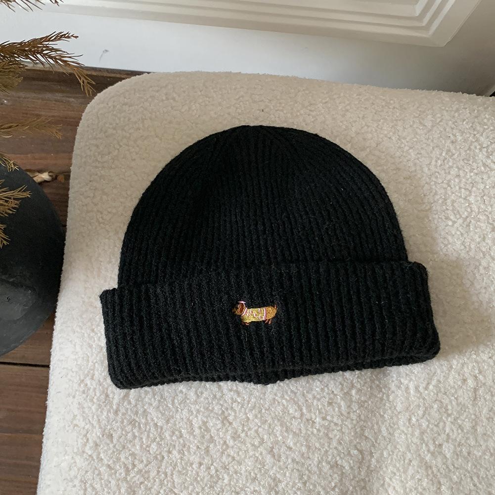 Women'S Dog Embroidered Knitted Beanie Thickened Winter Warm Hat Cold-Proof Fuzzy Lined Beanie For Women New