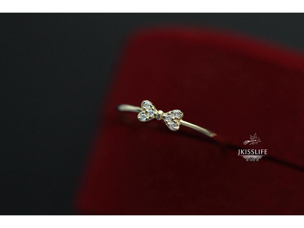 14K Gold-Plated S925 Sterling Silver Zircon Bow Knot Pinky Ring for Women