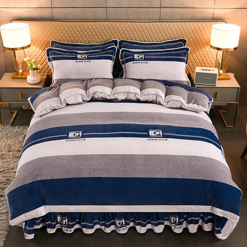 Maternal And Infant Grade Thickened Milk Fleece Four-Piece Set, Double-Sided Coral Fleece Fleece Quilt Cover, Flannel Bed Sheet