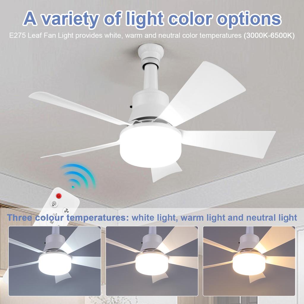 2-in-1 Screw-in Fan Lamp with Remote Control Detachable Fan 3 Speed Adjustable for Bedroom Kitchen Office Home for Living Room