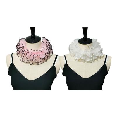 Women Organza Layering Ruffled False Collar Ribbon Tie Detachable Chokers Shawl