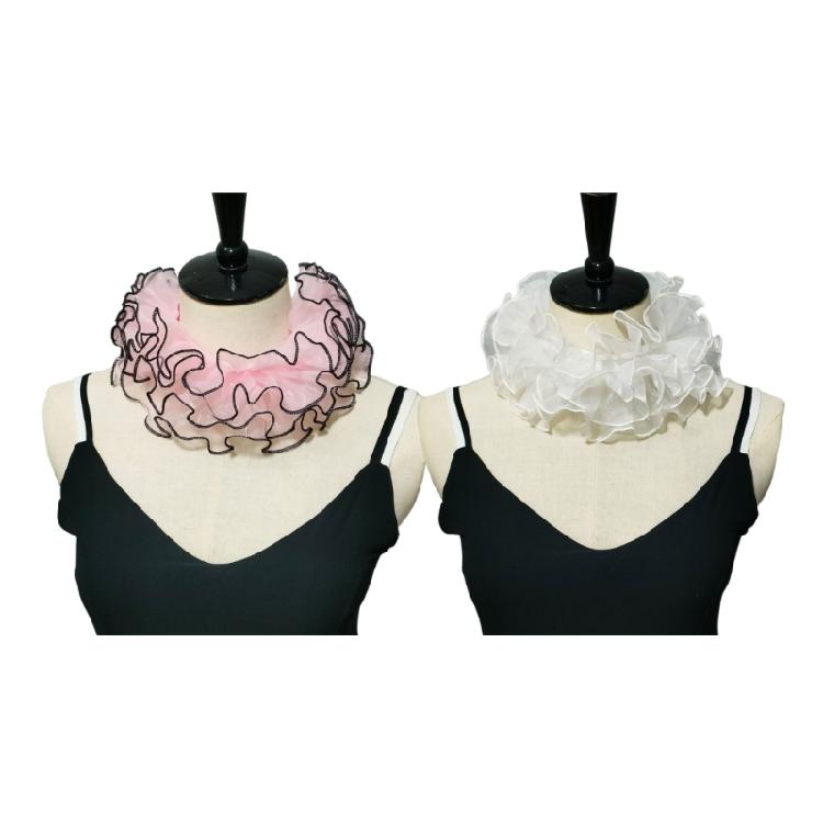 Women Organza Layering Ruffled False Collar Ribbon Tie Detachable Chokers Shawl