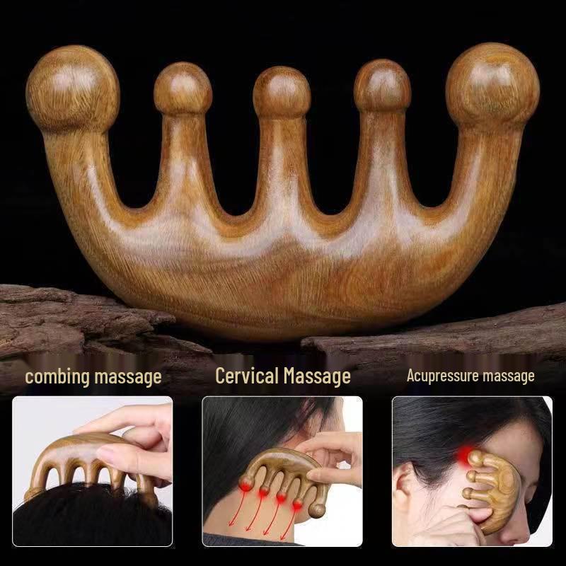 Sandalwood Scalp Massage Comb: Gua Sha Therapy with Round Head, Wide Teeth for Men & Women, Minimizes Hair Loss.