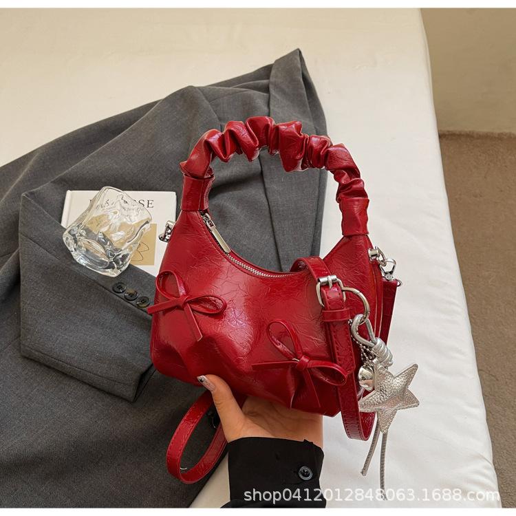 

2025 new handbag women s pleated cloud bag high-end light luxury niche messenger bag commuter versatile underarm bag бордовый