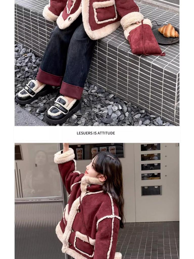 2025 Red Velvet Winter Coat for Big Kids - Thickened All-in-One Fashion