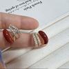 Wine Red C-shaped Stud Earrings for Women Curved Crystal Luxury Wedding Ear Decoration Female Small Earrings new trend