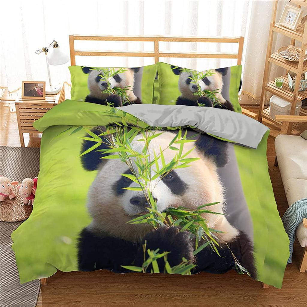 Cartoon Panda Duvet Cover Set Cute Kawaii Wild Animals Comforter Cover King Queen Size Bedding Set With Pillowcase For Kids Girl
