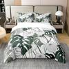 Palm Leaves Comforter Cover Duvet Cover Tropical Leaves Bedding Set Quilt Cover for Men Women, White 3 Pcs Queen King Size