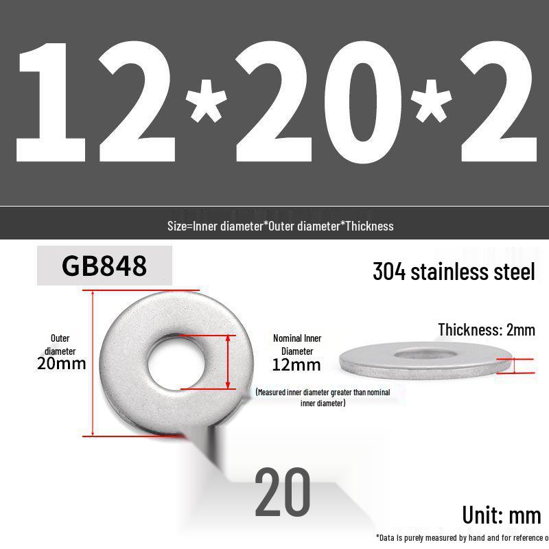 304 Stainless Steel Thickened Flat Washer Ring - Various Sizes (M1.6-M22)