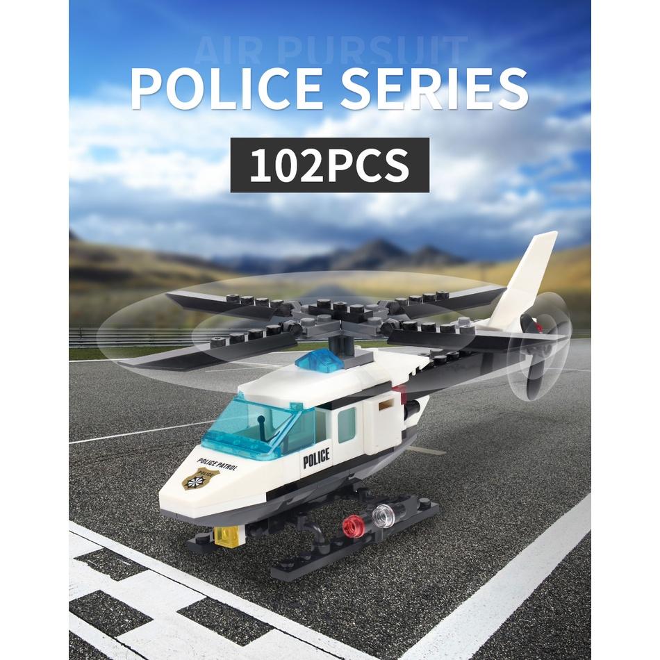 102 st Polishelikopter Kreativa Byggklossar DIY Klassisk Stad Polis Serie Pojkar Klossar Leksaker Barn Presenter