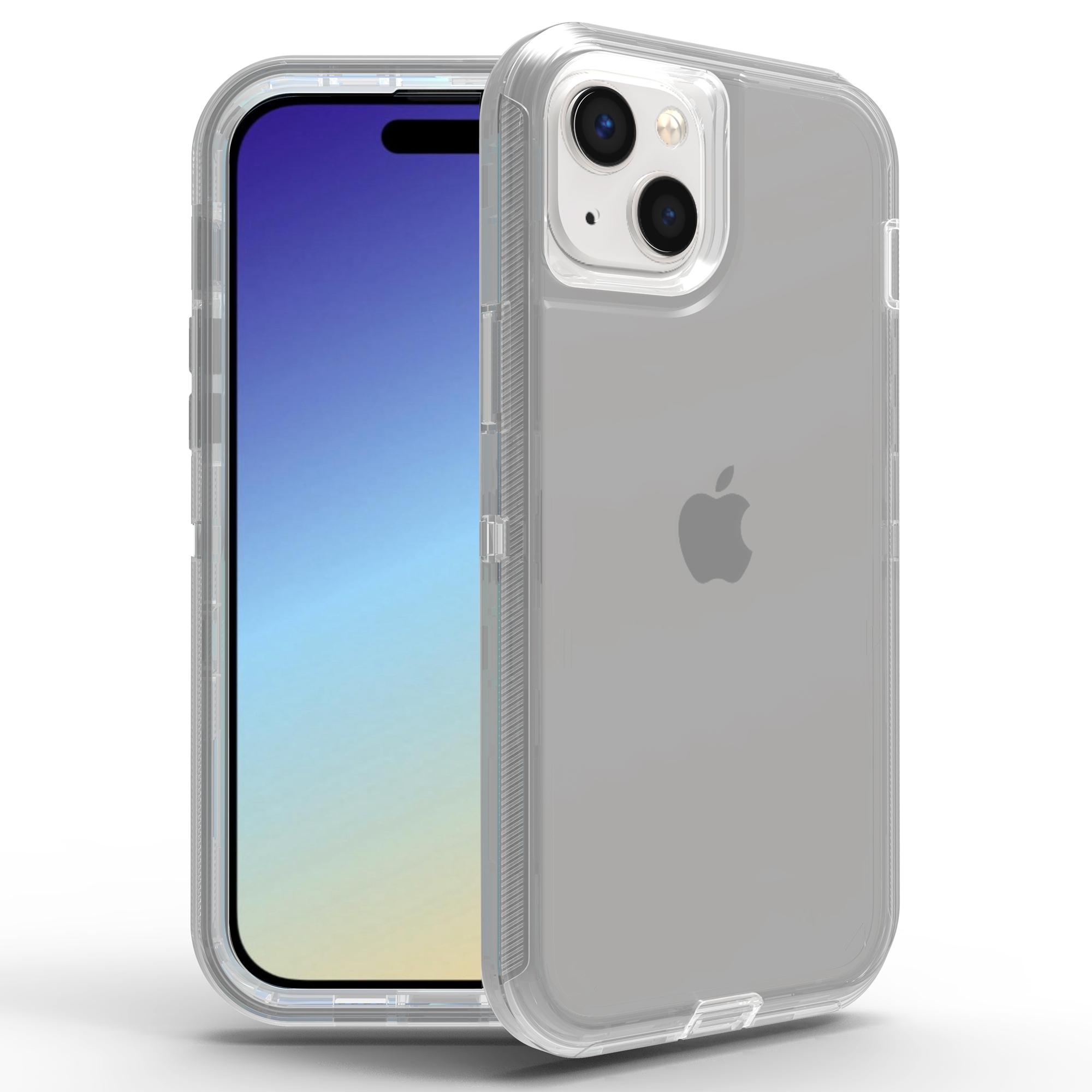 

For iPhone 15 Case 3 in 1 Detachable Shockproof TPU+PC Phone Back Cover Transparent Grey