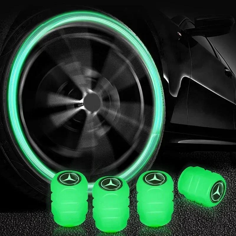 VOCCL1 2025 for Mercedes Benz AMG 4pcs Car Tyre Valve Stem Luminous Caps Fluorescent Decor For Mercedes Benz B/C/E/S Class A Class C200