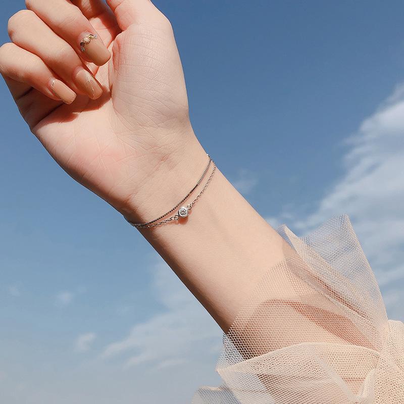 Sterling Silver S925 Silver Bracelet Art Selection Multi-layer Bracelet Simple Small Fresh Cold Wind Sparkling Diamond Double Layer Bestie Accessories