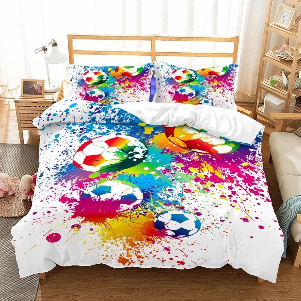 Comforter Football Occer Sports Abstract Ice And Fire Art Design Teens Boys Cool Navy Blue 3 Pcs Bedding Set