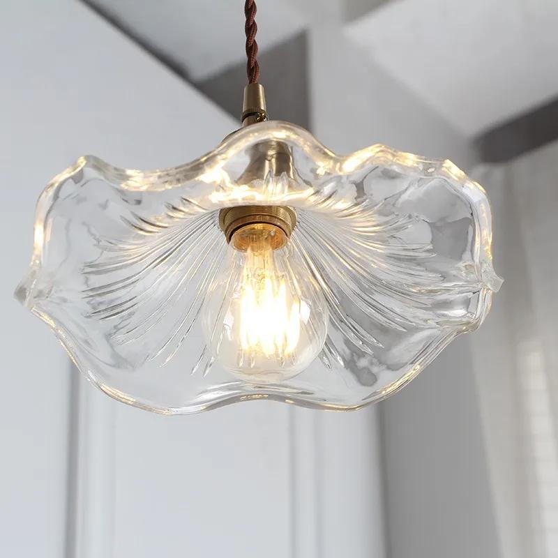 The Nordic brass chandelier glass chandelier Japanese restaurant corridor balcony bedroom lotus leaf absorb dome light