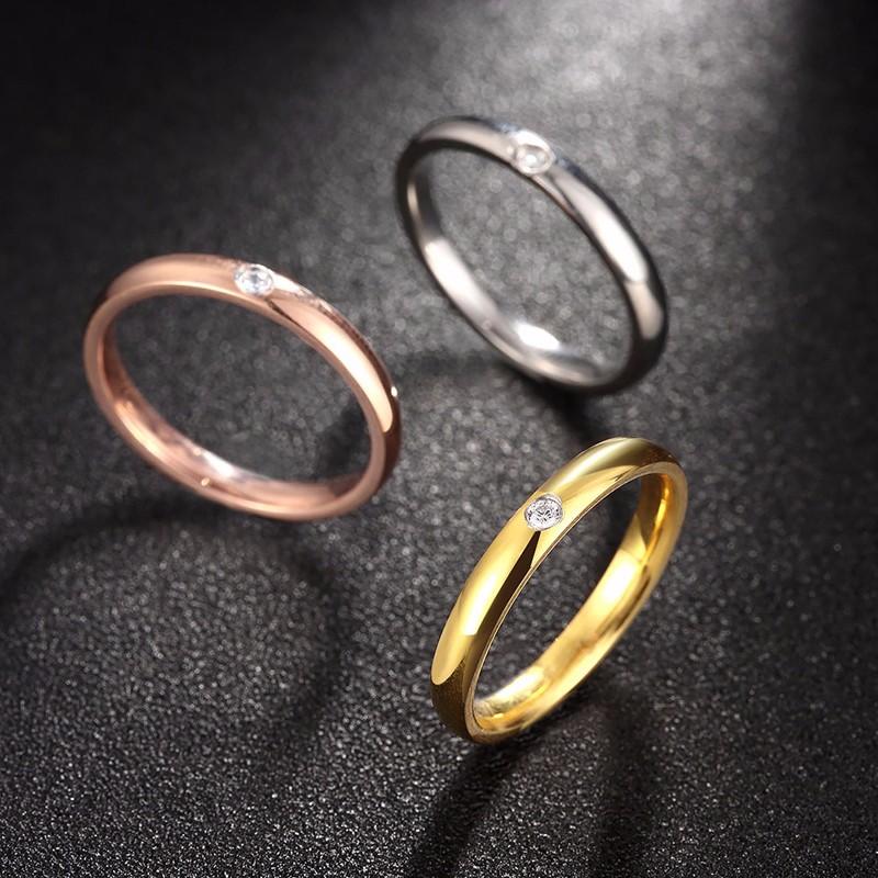 Eenvoudige Enkele Zirkonia 316L Roestvrij Staal Trouwringen Voor Vrouwen Gouden Kleur Kristal Titanium Verlovingsvingerringen Vrouwelijke Cadeaus